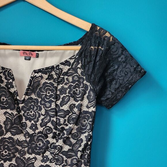 Chi Chi London Women’s Dress 6 Black Cream Floral Lace Fit Flare Retro - Picture 9 of 13